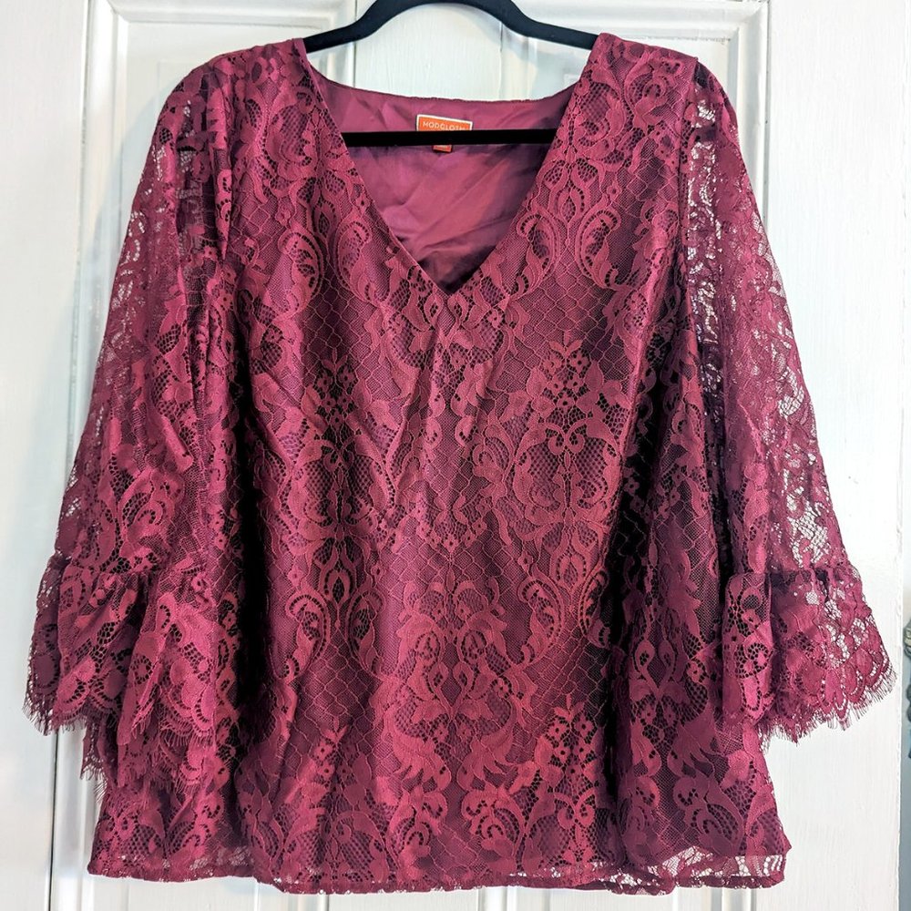Modcloth Shirt, Burgundy/Red, Medium